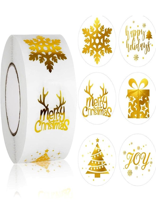 Hrnsnails 500Pcs Christmas Stickers Roll - Hot Stamping Snowflake Self-Adhesive Sealing Stickers,Gold Sparkly Waterproof Decals for Christmas Party Envelope Scrapbook Decor（ 6 Pattern Designs） - Image 1